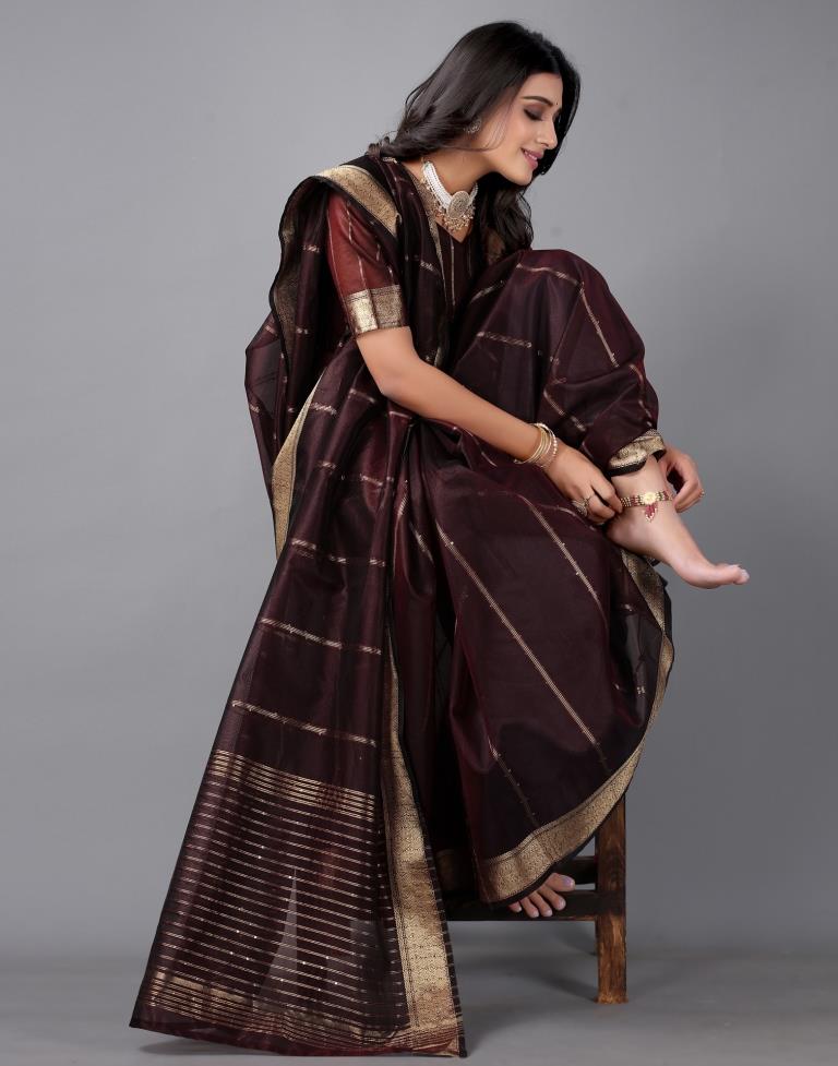 Brown Woven Organza Saree | Sudathi