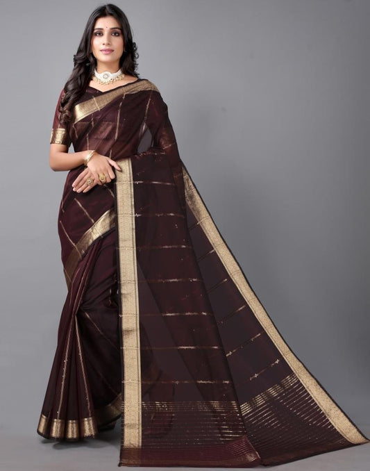 Brown Woven Organza Saree | Sudathi