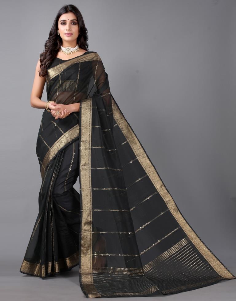Black Woven Organza Saree | Sudathi