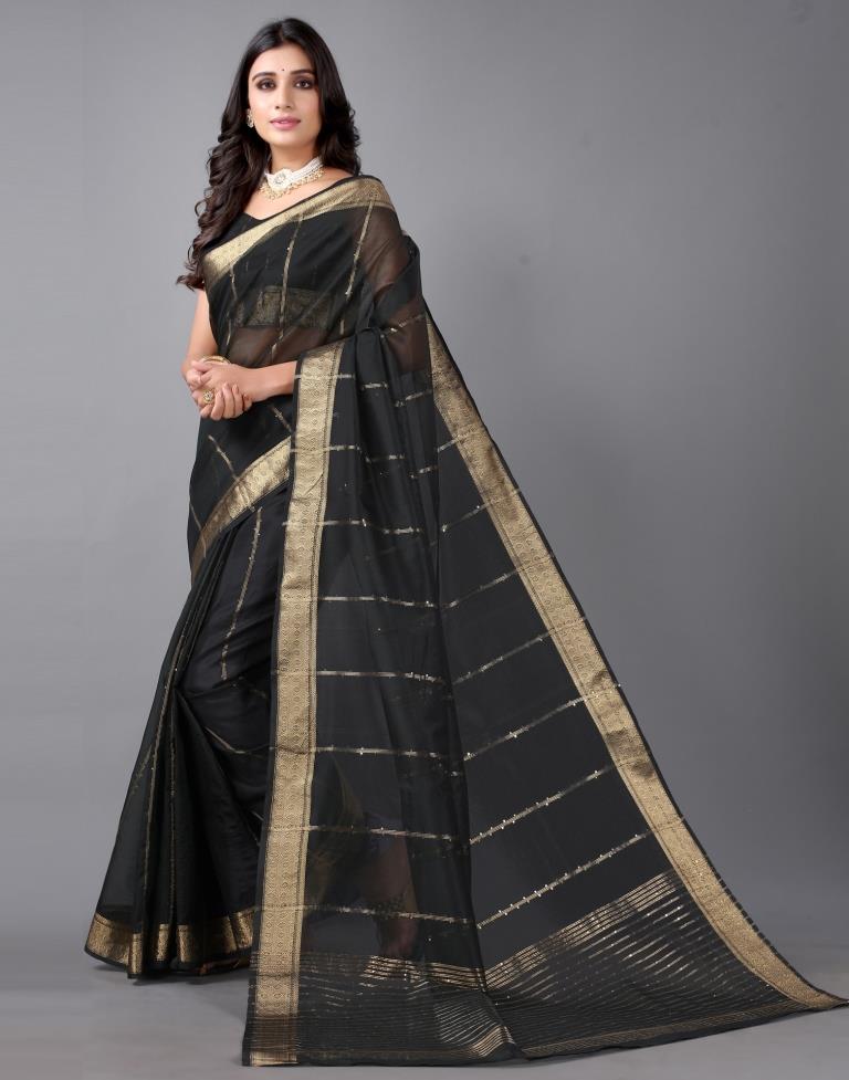 Black Woven Organza Saree | Sudathi