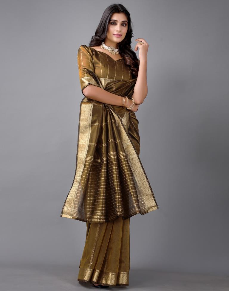 Brown Woven Organza Saree | Sudathi