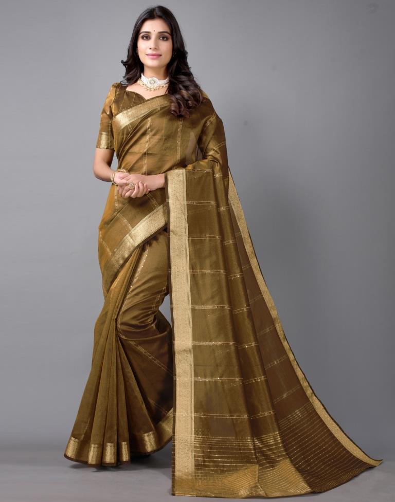 Brown Woven Organza Saree | Sudathi