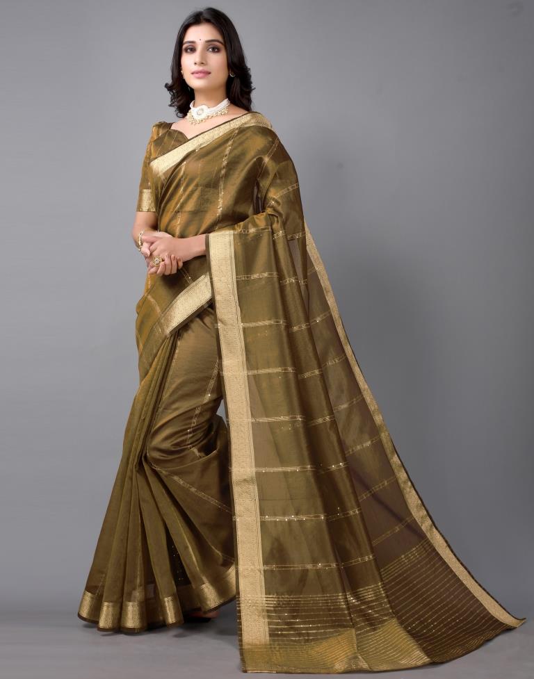 Brown Woven Organza Saree | Sudathi