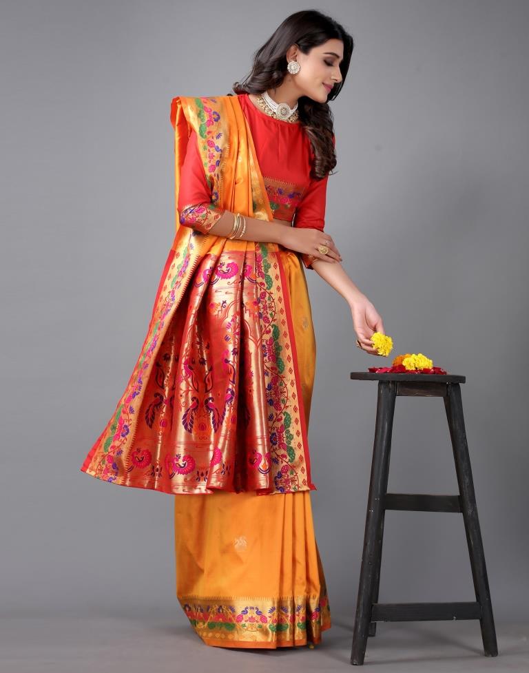 Turmeric Yellow Coloured Silk Cotton Jacquard Saree | Sudathi