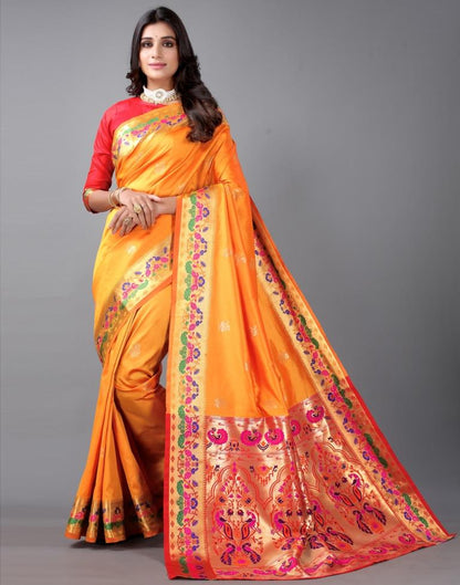 Turmeric Yellow Coloured Silk Cotton Jacquard Saree | Sudathi