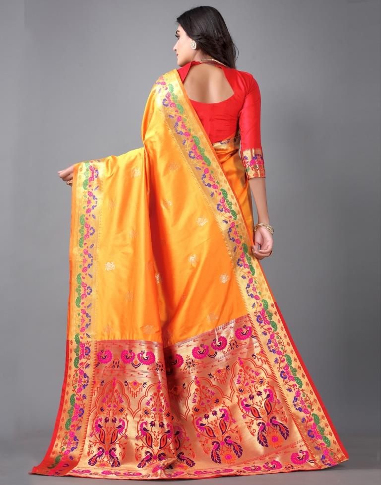 Turmeric Yellow Coloured Silk Cotton Jacquard Saree | Sudathi