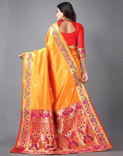 Turmeric Yellow Coloured Silk Cotton Jacquard Saree | Sudathi