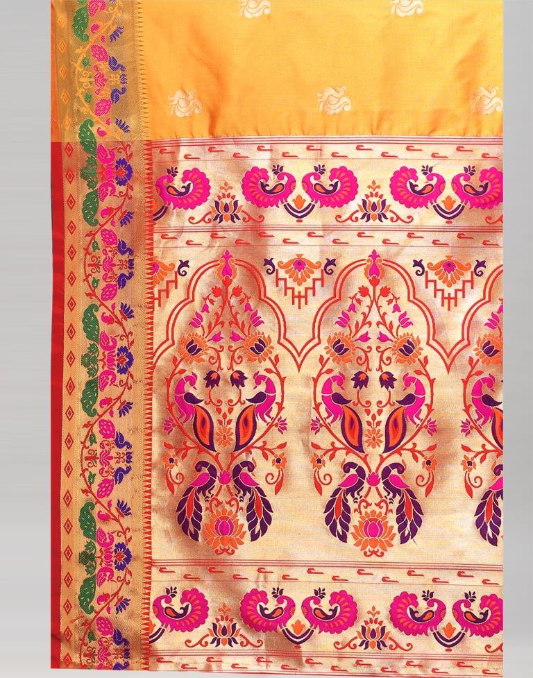 Turmeric Yellow Coloured Silk Cotton Jacquard Saree | Sudathi