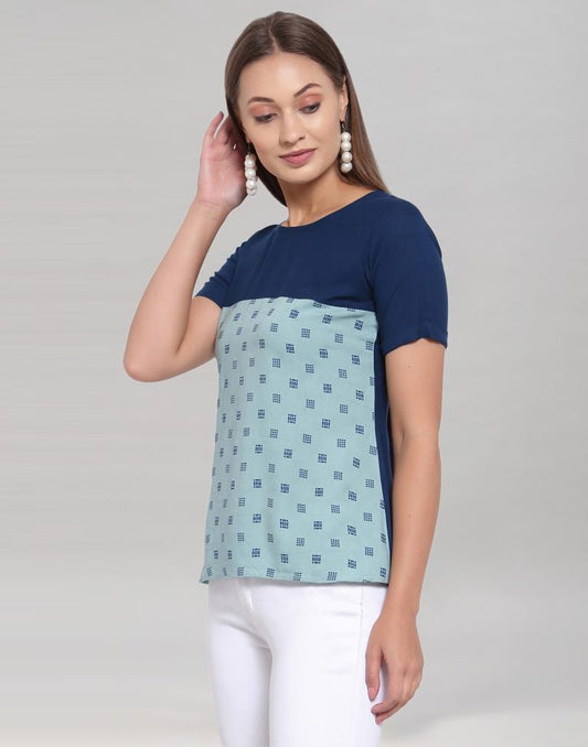 Blue Coloured Rayon Table Print Top | Sudathi