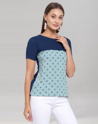 Blue Coloured Rayon Table Print Top | Sudathi