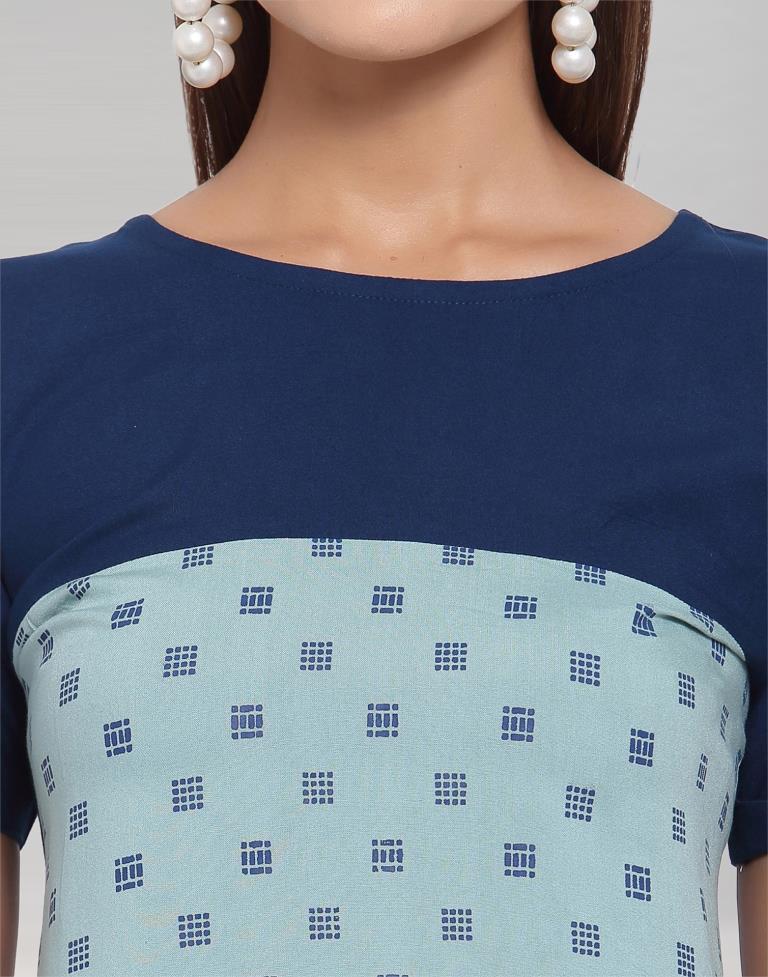 Blue Coloured Rayon Table Print Top | Sudathi