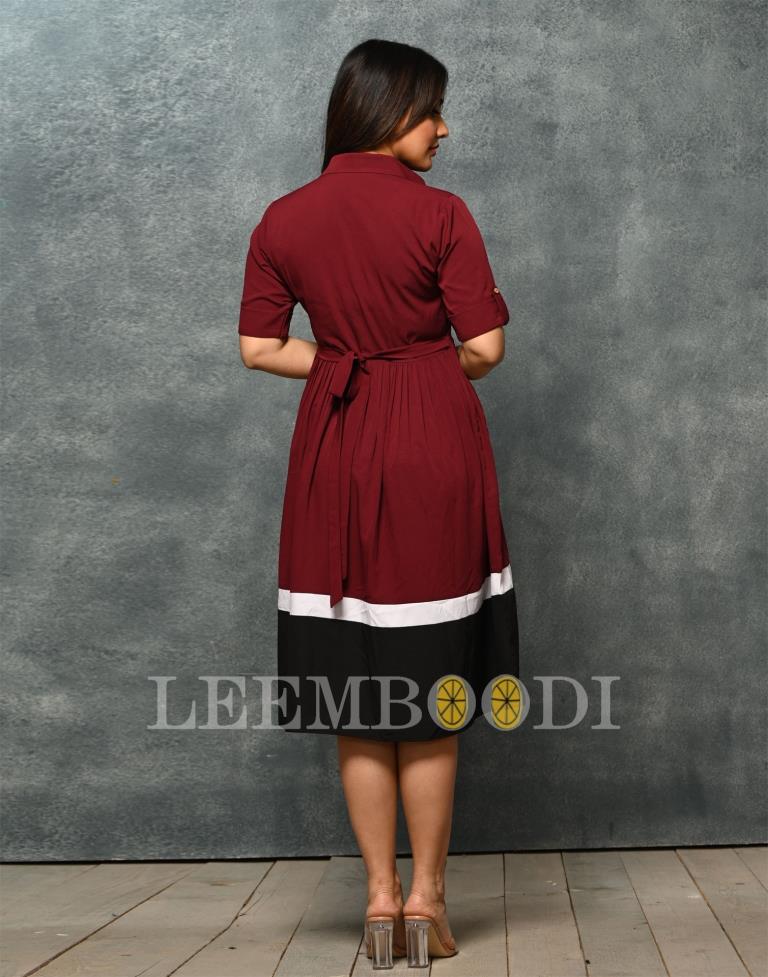 Maroon Color Block Dress | Sudathi