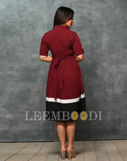 Maroon Color Block Dress | Sudathi