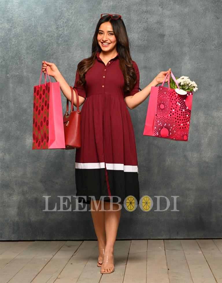 Maroon Color Block Dress | Sudathi