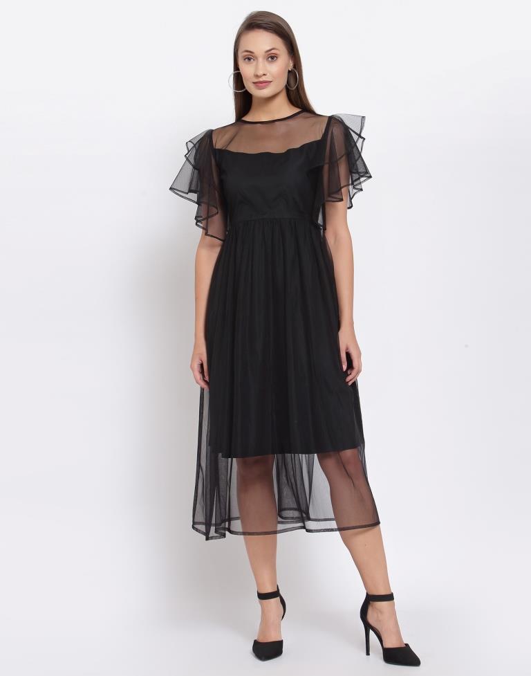 Black Net Flared sleeve Dress | Leemboodi