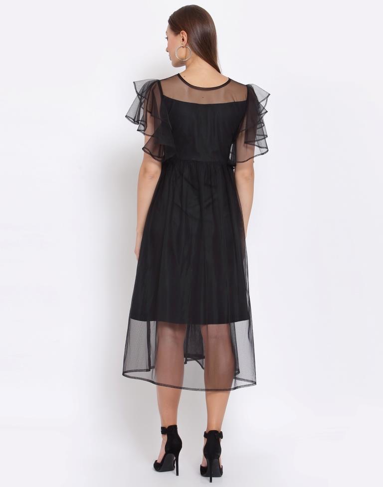 Black Net Flared sleeve Dress | Leemboodi