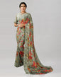 Greenish Grey Printed Georgette Saree