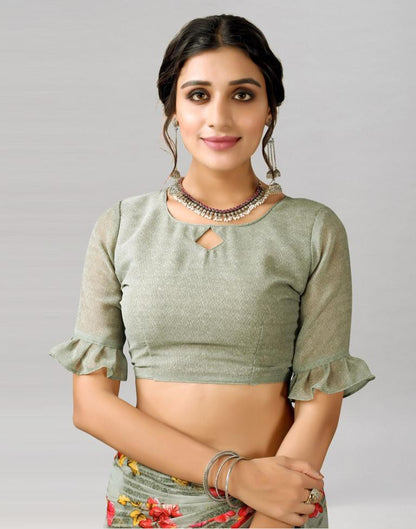 Greenish Grey Printed Georgette Saree