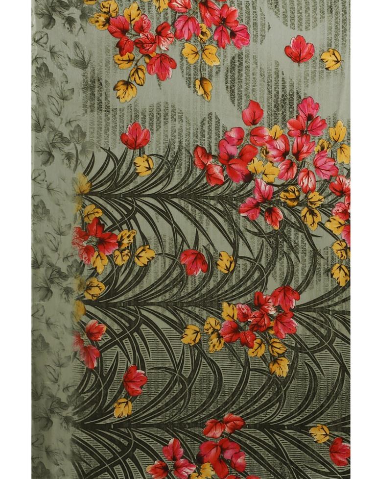 Greenish Grey Printed Georgette Saree