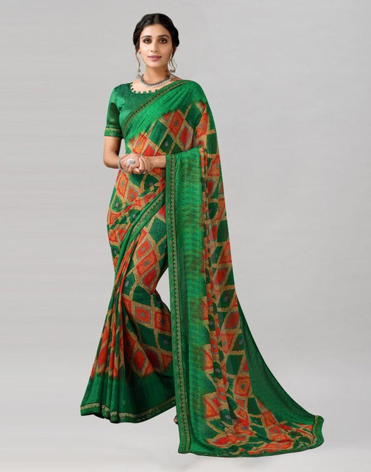 Multicoloured Printed Georgette Saree