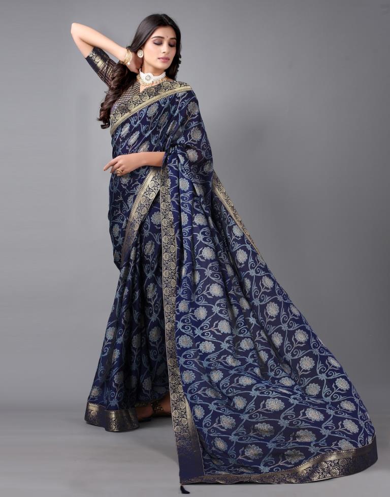Navy Blue Chiffon Saree | Sudathi