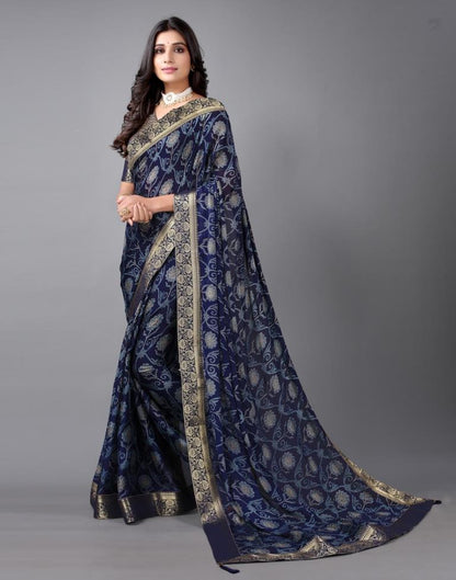 Navy Blue Chiffon Saree | Sudathi