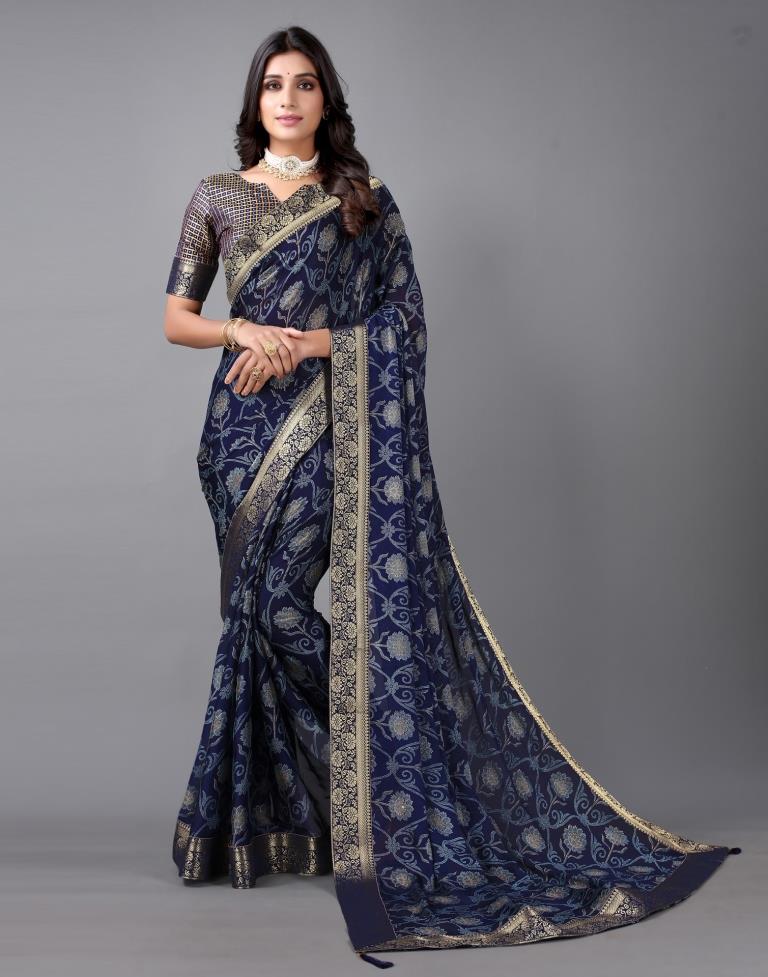 Navy Blue Chiffon Saree | Sudathi