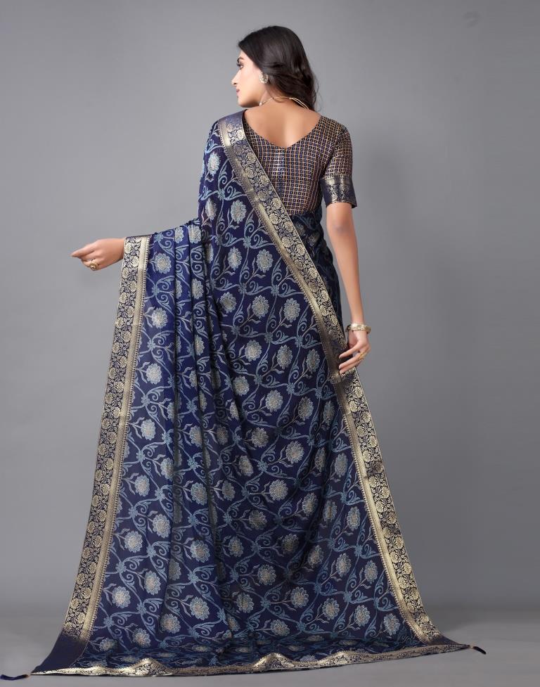 Navy Blue Chiffon Saree | Sudathi