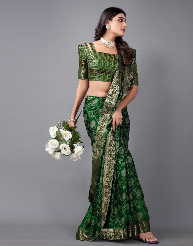 Bottle Green Chiffon Saree | Sudathi