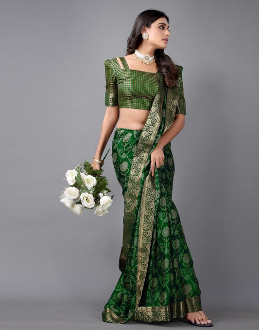 Bottle Green Chiffon Saree | Sudathi