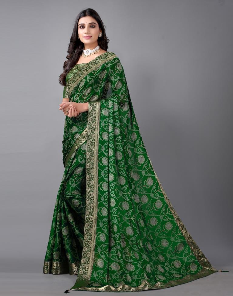 Bottle Green Chiffon Saree | Sudathi
