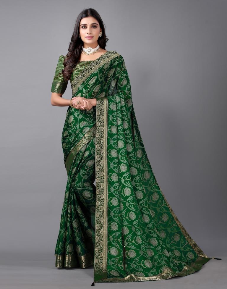 Bottle Green Chiffon Saree | Sudathi