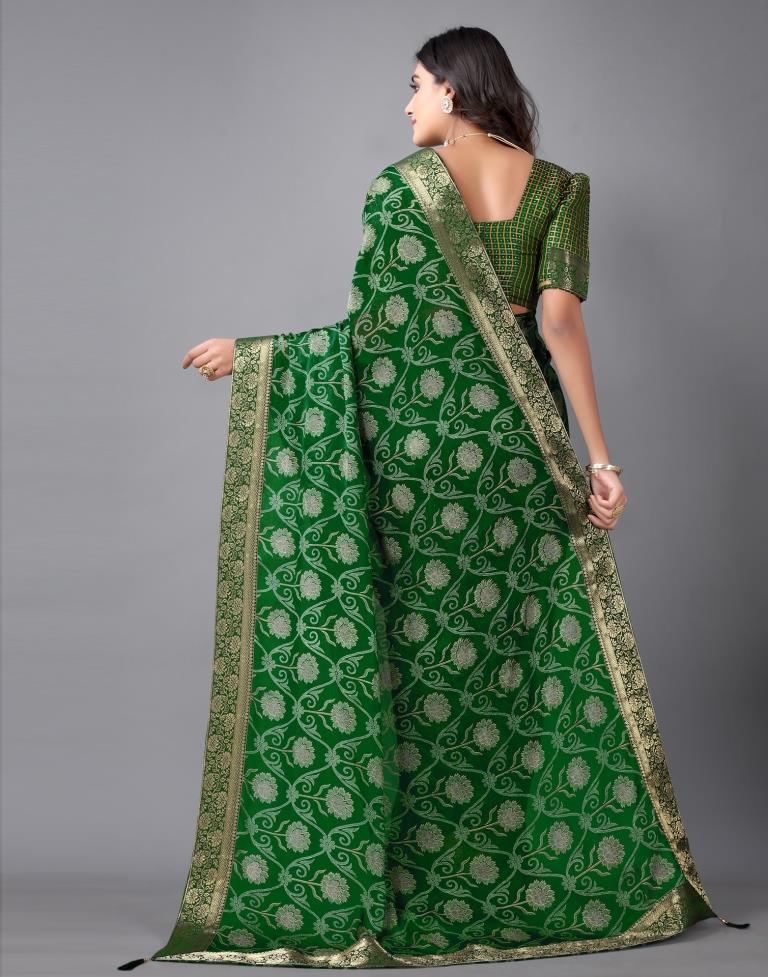 Bottle Green Chiffon Saree | Sudathi