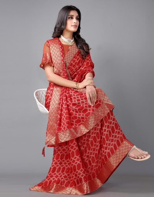 Red Chiffon Saree | Sudathi