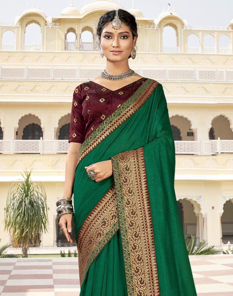 Bottle Green Weaving Silk Saree