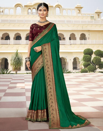 Bottle Green Weaving Silk Saree