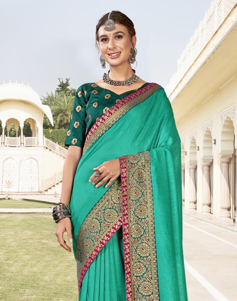 Turquoise Green Weaving Silk Saree