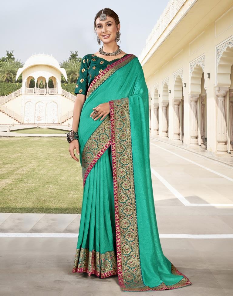 Turquoise Green Weaving Silk Saree