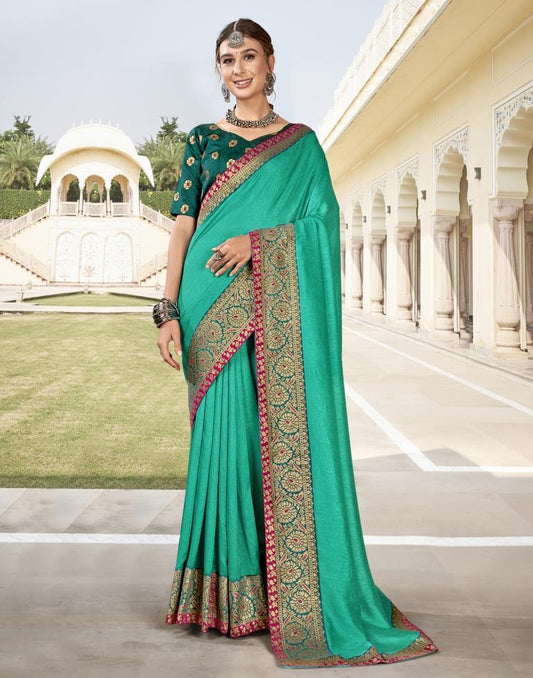 Turquoise Green Weaving Silk Saree