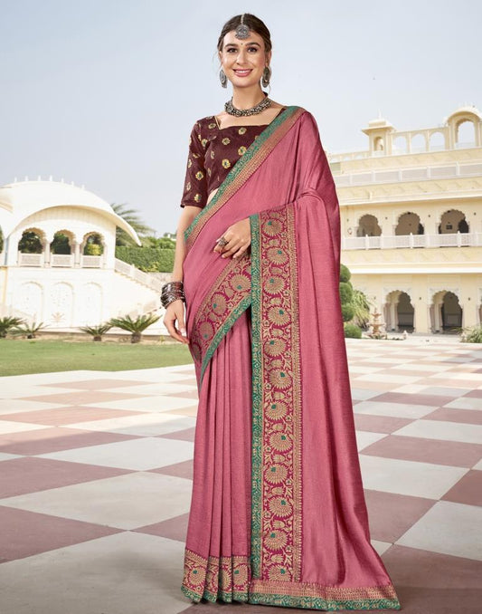 Rose Pink Weaving Silk Saree