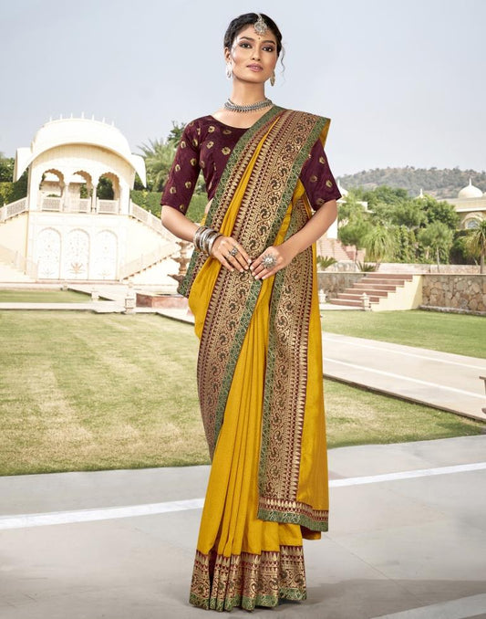 Yellow Weaving Silk Saree