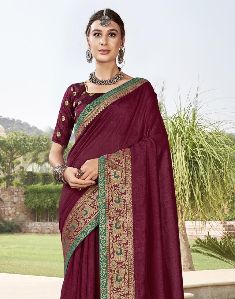 Wine Weaving Silk Saree