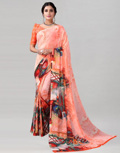 Peach Printed Georgette Saree