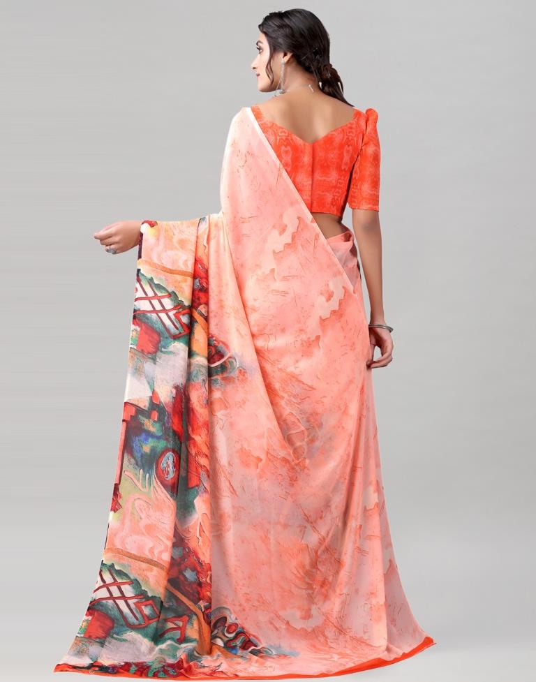 Peach Printed Georgette Saree