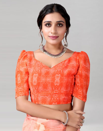 Peach Printed Georgette Saree