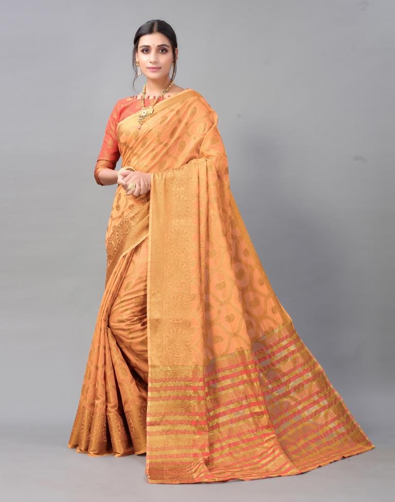 Peach Cotton Silk Saree | Sudathi