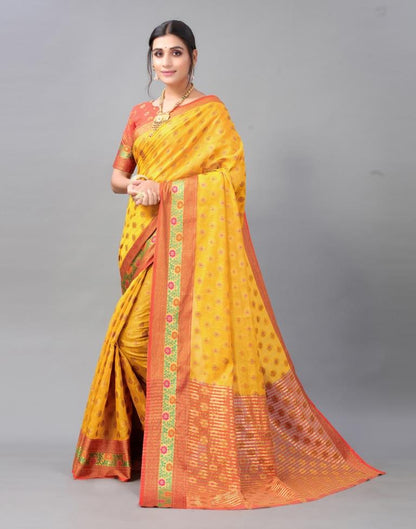 Turmeric Yellow Cotton Silk Saree | Sudathi