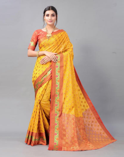 Turmeric Yellow Cotton Silk Saree | Sudathi