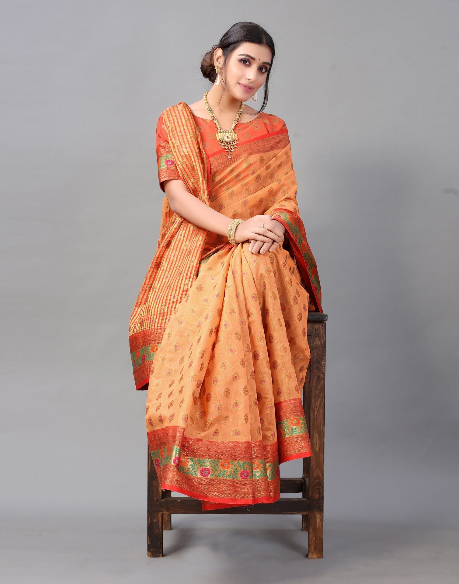 Peach Cotton Silk Saree | Sudathi