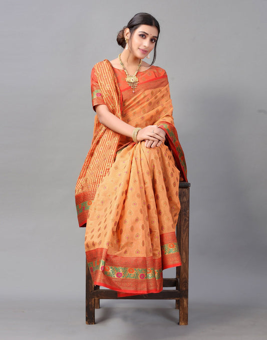 Peach Cotton Silk Saree | Sudathi